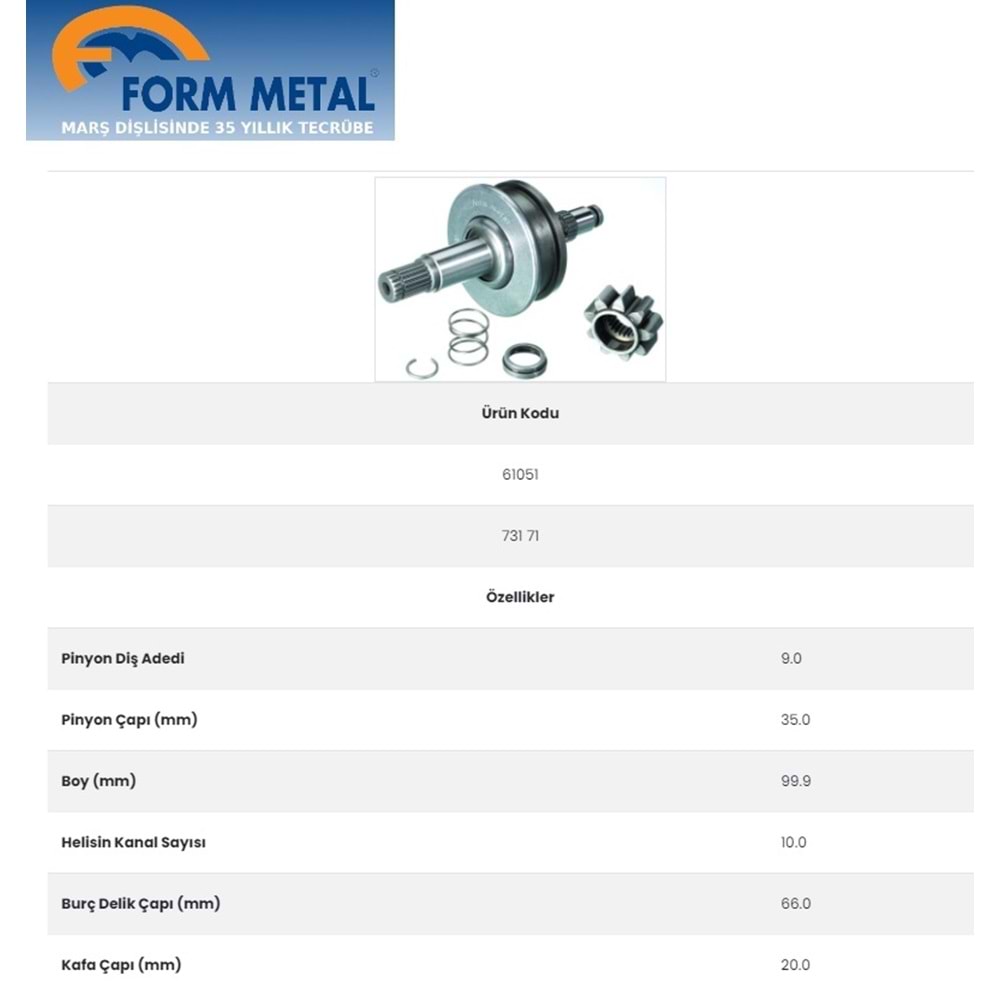FORMMETAL MITSUBISHI TİP MARŞ DİŞLİSİ 10 DİŞ CANTER TEK ÇEKER