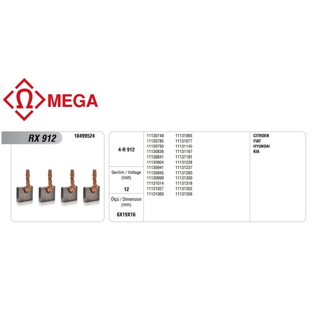 MEGA MARŞ KÖMÜRÜ DELCO TİP MARŞ MOTORU 12V CITROEN/KIA/HYUNDAI (6X19X16)