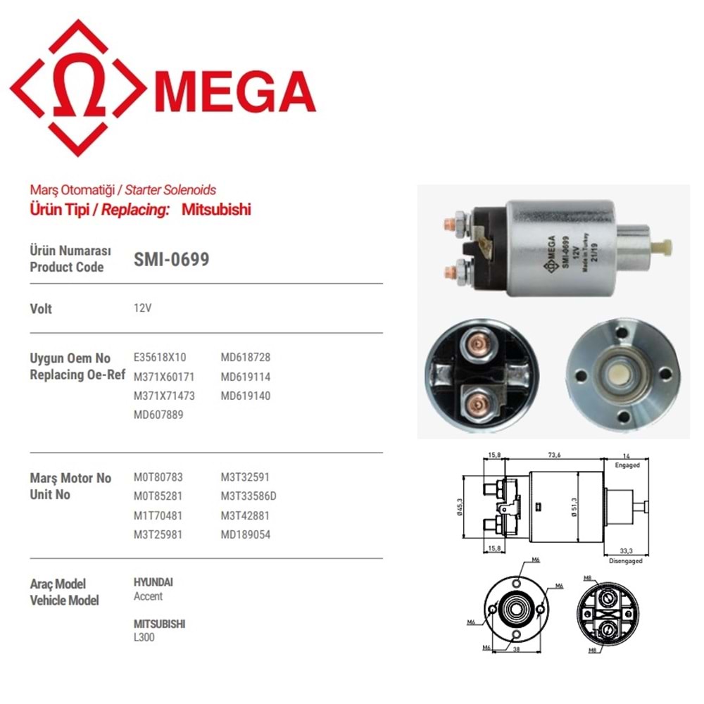 MEGA MITSUBISHI TİP MARŞ OTOMATİĞİ (OTOMATİK) 12V L300 YM/MAZDA