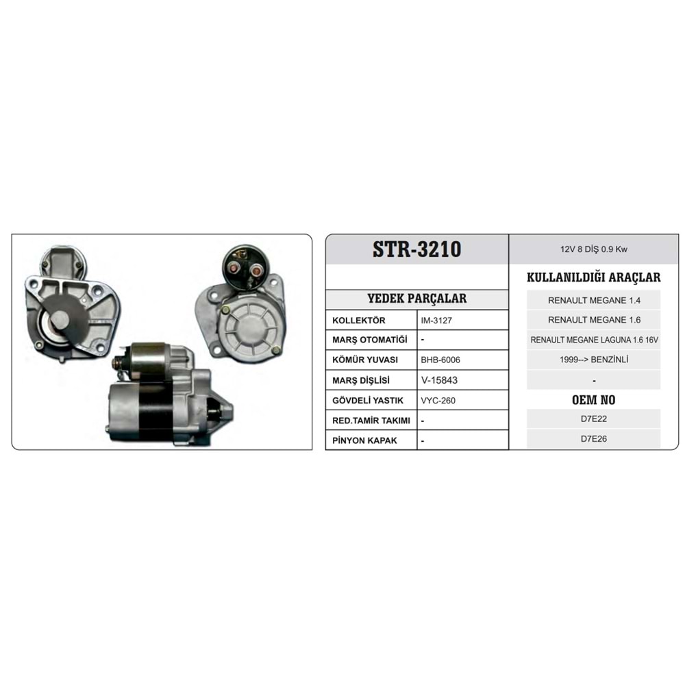 WINWIN VALEO TİP MARŞ MOTORU 12V 8 DİŞ RENAULT MEGANE LAGUNA CLIO BENZİNLİ