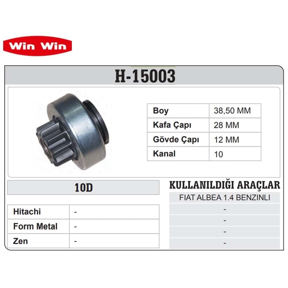 WINWIN HITACHI TİP MARŞ DİŞLİSİ 10 DİŞ FIAT ALBEA