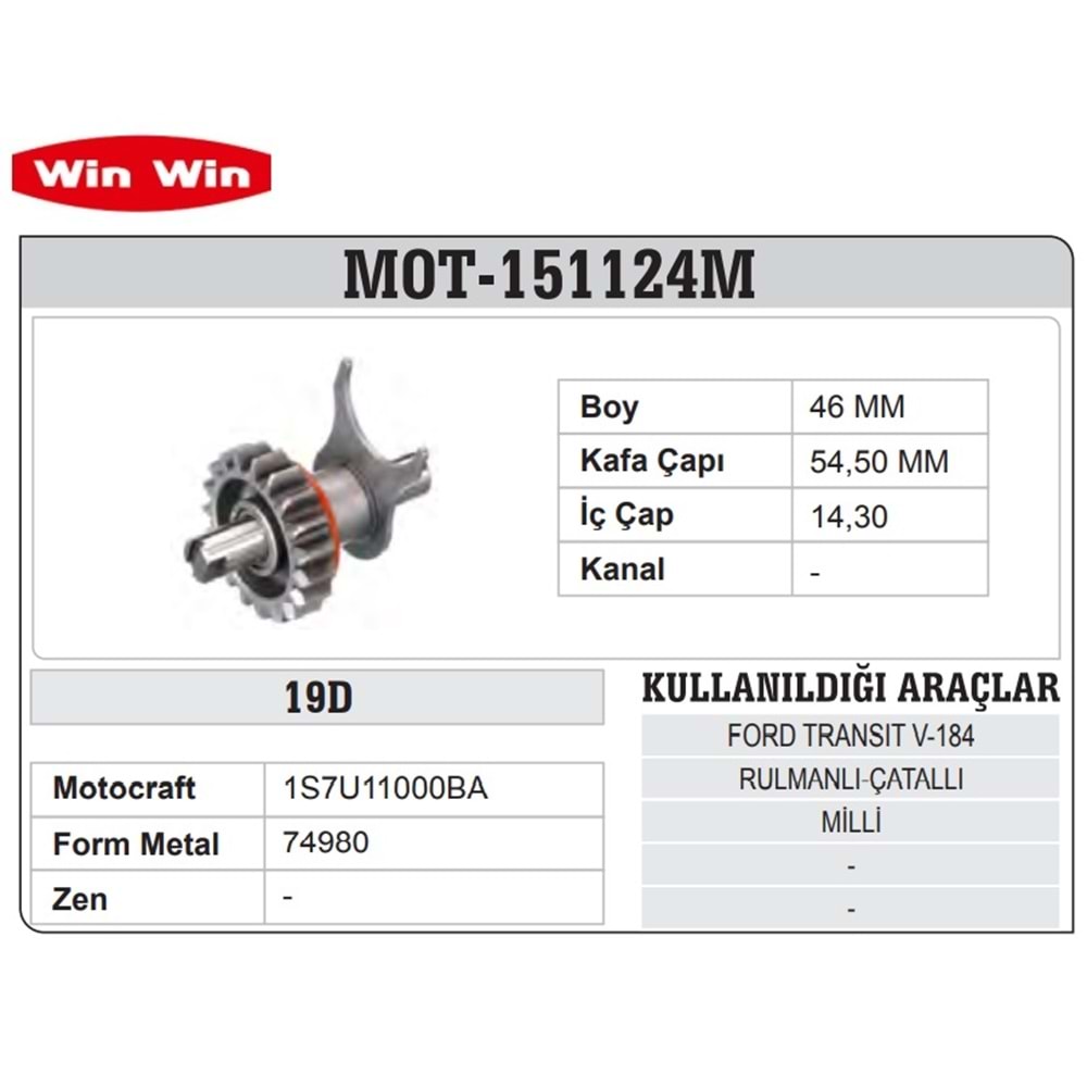 WINWIN MOTOCRAFT TİP MARŞ DİŞLİSİ 19 DİŞ AKTARMA MİLLİ