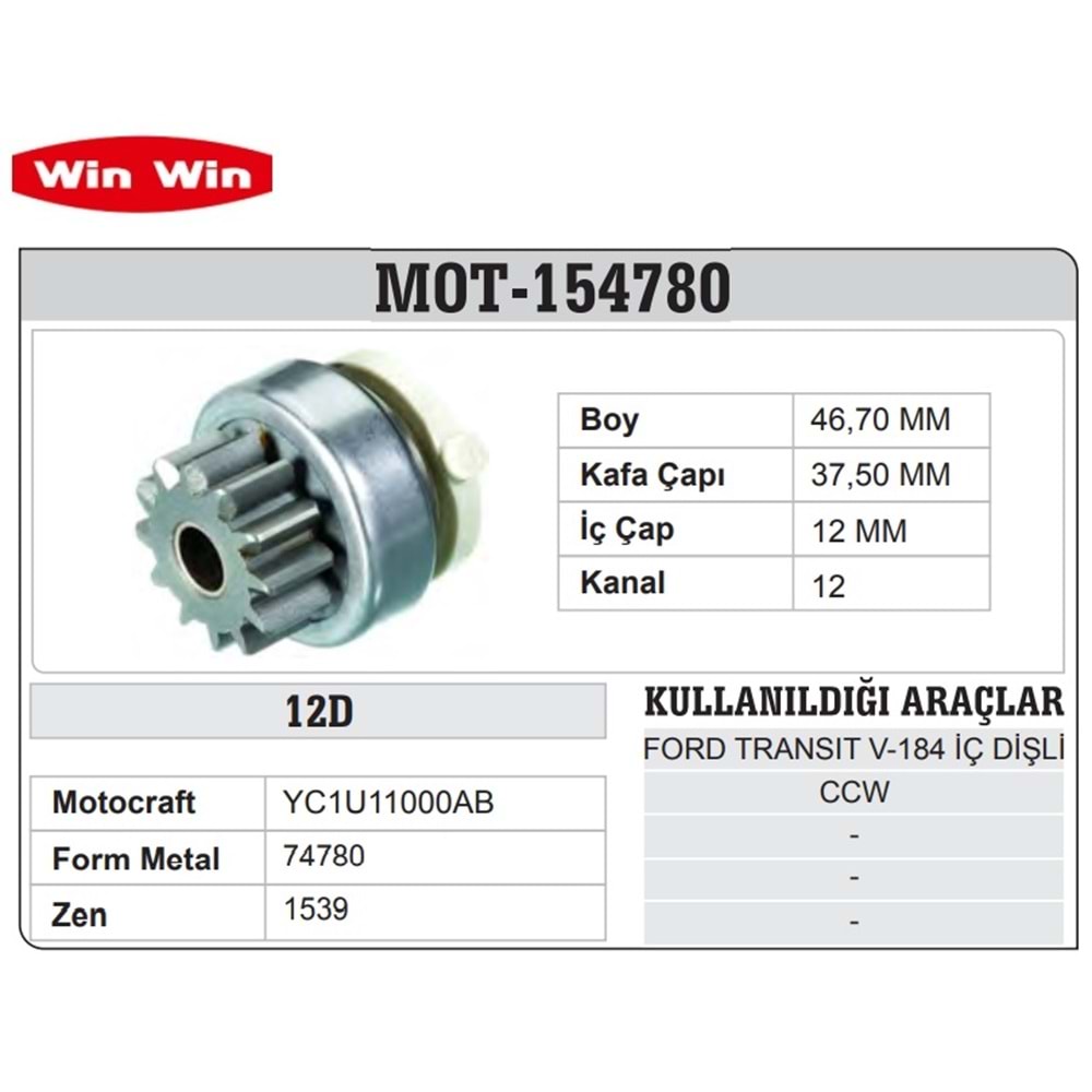 WINWIN MOTOCRAFT TİP MARŞ DİŞLİSİ 12 DİŞ FORD TRANSIT V184