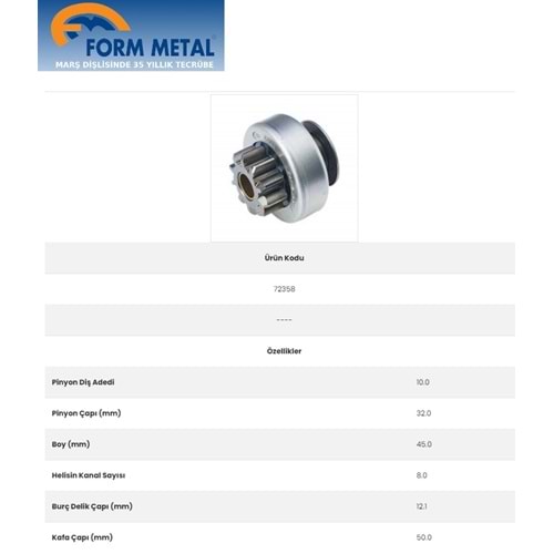 FORMMETAL VALEO TİP MARŞ DİŞLİSİ 10 DİŞ NISSAN QASHQAI/RENAULT LAGUNA/MASTER