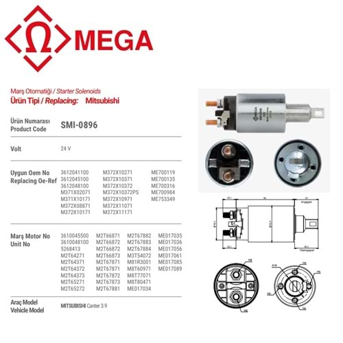 MEGA MITSUBISHI TİP MARŞ OTOMATİĞİ (OTOMATİK) 24V MITSUBISHI CANTER