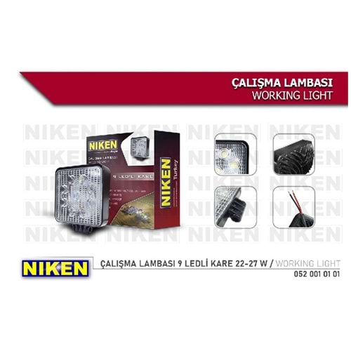 ÇALIŞMA LAMBASI 9 LEDLİ KARE 22-27 W