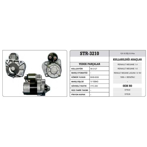 WINWIN VALEO TİP MARŞ MOTORU 12V 8 DİŞ RENAULT MEGANE LAGUNA CLIO BENZİNLİ